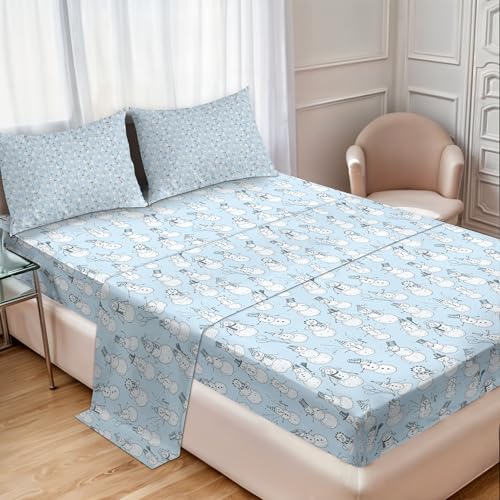 Ambesonne Snowman Sheet Set, Doodle Style Inspired Concept of Christmas