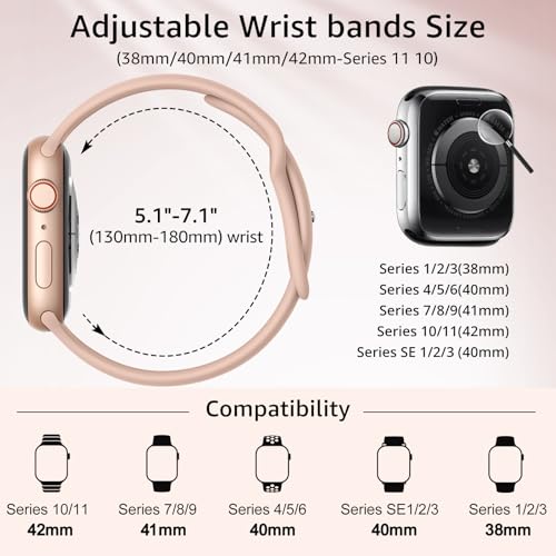 Image of 6 Pack Sport Bands Compatible with Apple Watch Band 38mm 40mm 41mm 42mm 44mm 45mm 49mm 46mm,Silicone Waterproof Strap for iWatch Apple Watch Series 11 10 9 Ultra 8 7 6 5 4 3 2 1 SE Women Men