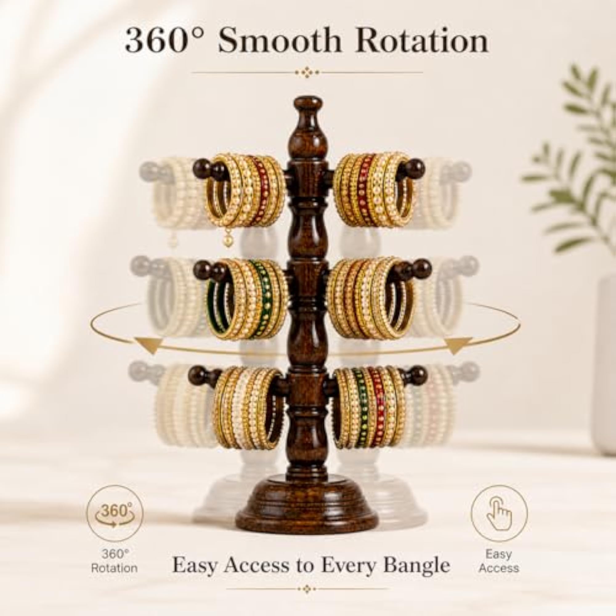 Wooden Bangle Stand for Women, 3-Tier Storage