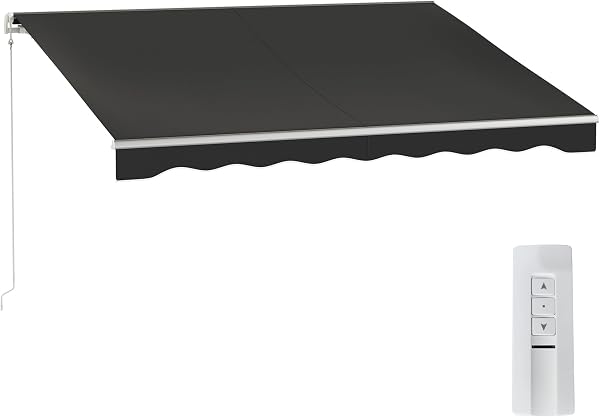 Outsunny Electric Awning, Retractable Awning, UV Protection Sun Shade Shelter with Remote Controller and Manual Crank Ha