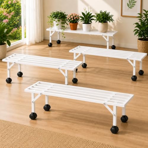 Image of ecofynd Scot 35 Inch Plant Stand with Wheels for Outdoor Balcony, Flower Pot Stand for Indoor Plants, Metal Plant Stand for Living Room, Home decor, Indoor & Outdoor plants, 1 Tier (4 Pack, PS051-WHT)