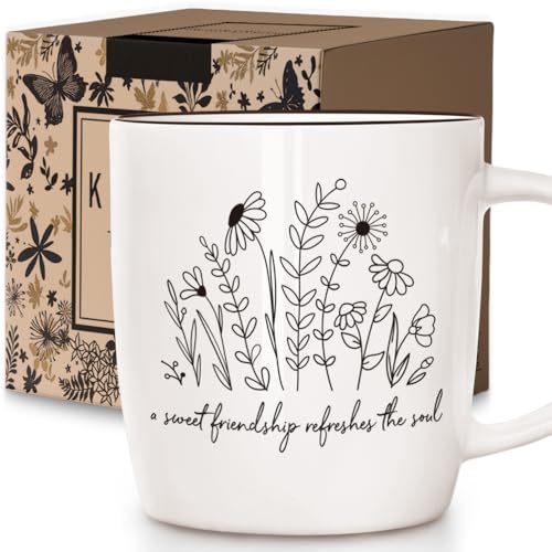 Kinkiii Floral Friendship Coffee Mug A Sweet Friendship Refreshes the Soul Gifts for Christian Women Best Friend Sister Coworker, Coffee Mugs Gifts for Thanksgiving Christmas Birthday Farewell, 13 Oz
