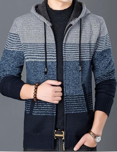 Image of Kinkia Men's Zip Up Hoodies Casual Long Sleeve Full Zipper Sherpa Fleece Lined Knit Cardigan Sweater Jacket with Pockets