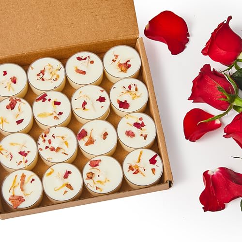 Velas de té perfumadas de soja de rosa pura, paquete de 16 velas a granel, velas de té blancas de combustión de 4 horas de duración, sin parafina, sin humo, velas de té para boda, centro de mesa