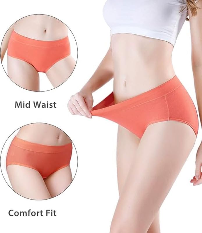Image of DIVING DEEP Women's Cotton Underwear, Mid Waist Full Coverage Underpants, Post Partum Briefs Panties for Women Multipack-4