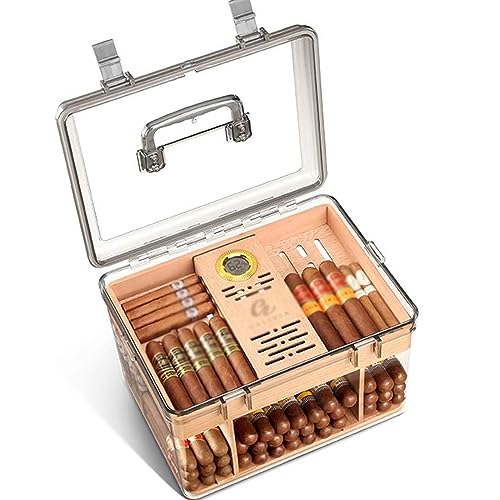 ZHKLWQD Humidificadores, humidificador de puros portátil con higrómetro y humidificador, caja de almacenamiento de cigarros sellada cebracket/a/31,5 x 25,5 x 15 cm