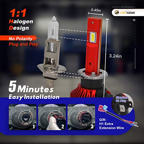 Image of Firehawk 2026 New H1 LED Bulbs 50000LM 700% Brighter 6000K Cool White Japanese Chips IP68 Waterproof Fog Light, Pack of 2