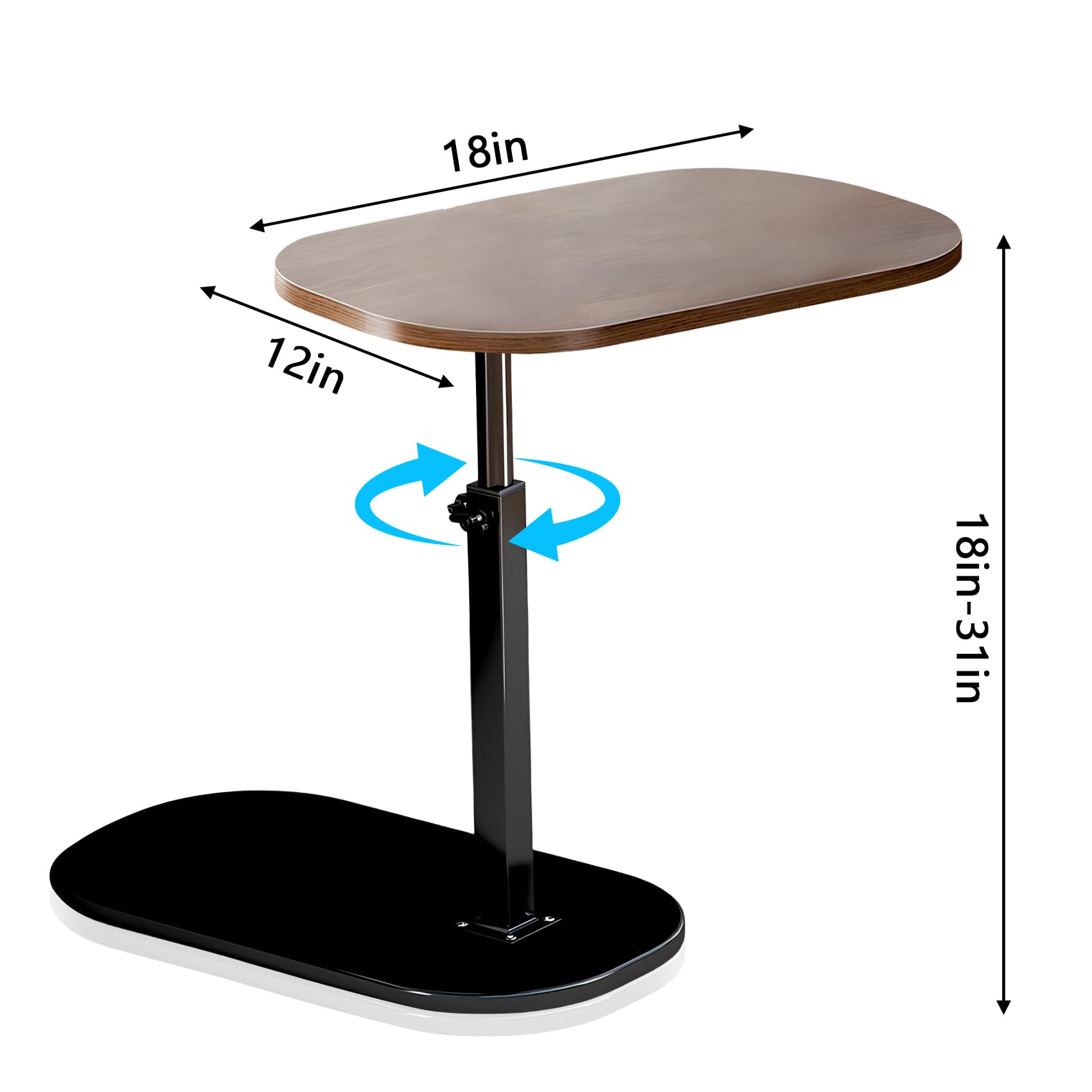Lit D'appoint Table D'appoint Pivotante 360° - Réglable De 45 à 78cm (style Noyer) Petit Canapé Lit
