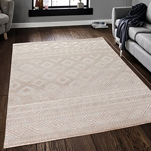 Mynes Home Webteppich Kurzflor Wohnzimmer Teppiche in Beige - 3D Vintage Abstraktes Skandinavisches...