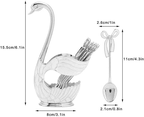Miniatura 2 de Juego de cucharas de postre de café de metal con soporte, cisne para cucharas, base de cubiertos de frutas, organizador de 6 piezas de helado de