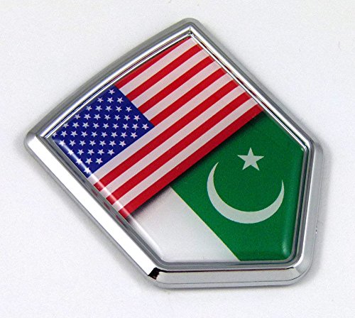 USA Pakistan American Pakistani Flag Car Chrome Emblem Decal Sticker Adhesive