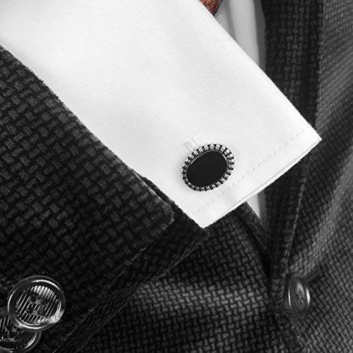 Chicotta Men's Classics Style Pure Sterling Silver Cufflinks With Oval Shape Onyx Gemstone #TOP3