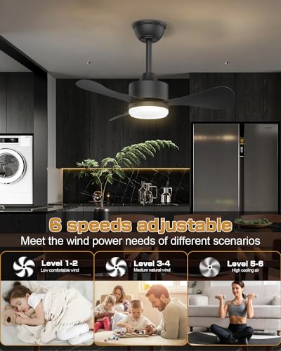 Image of Airwit 71 cm Ceiling Fan with Lighting and Remote Control, Diameter 71 cm, Quiet Ceiling Fan with Light, Small Lamp with Fan for Bedroom, Living Room, Children's Room, Reversible DC Motor