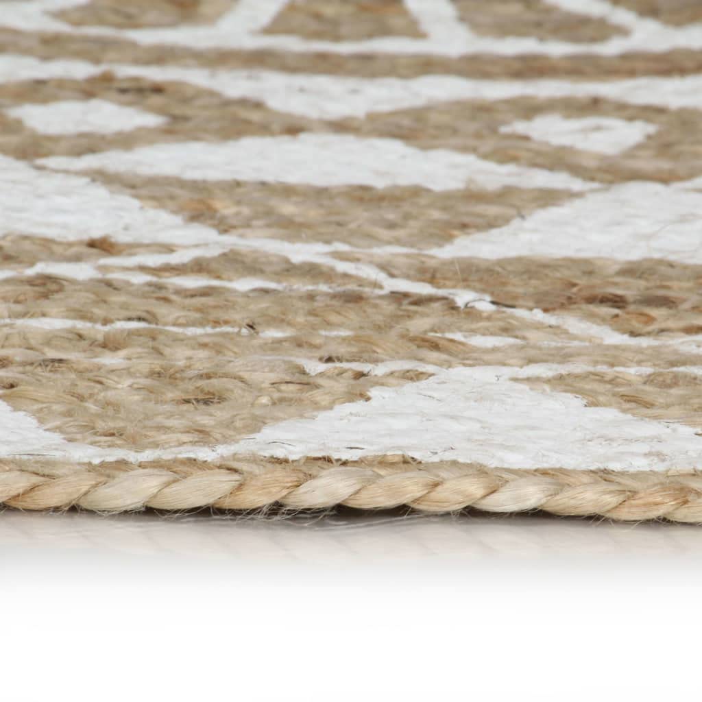 vidaXL Tapis Fait à la Main Jute avec imprimé Blanc 120 cm
