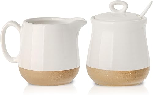 Miniatura 10 de Juego de azúcar y crema de Hasense, azucarero de 11 onzas con tapa y cuchara, recipiente de crema de 10 onzas, juego de azúcar y crema de cerámica