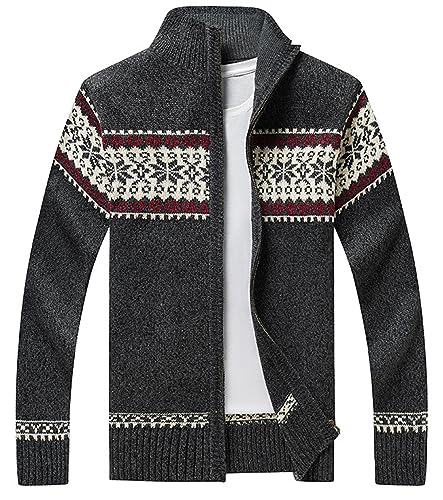 Kedera Men's Christmas Cardigans Ugly Xmas Sweaters Snowflake Stand Collar Knitted Winter Cardigan Sweater