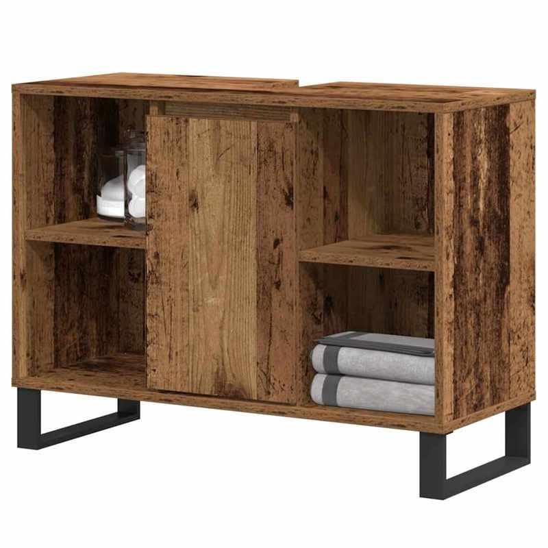 Eleganz Armario de baño con puerta de madera vieja 80 x 33 x 60 cm – Moderno armario de baño de madera para baños elegantes, ahorra espacio y es duradero
