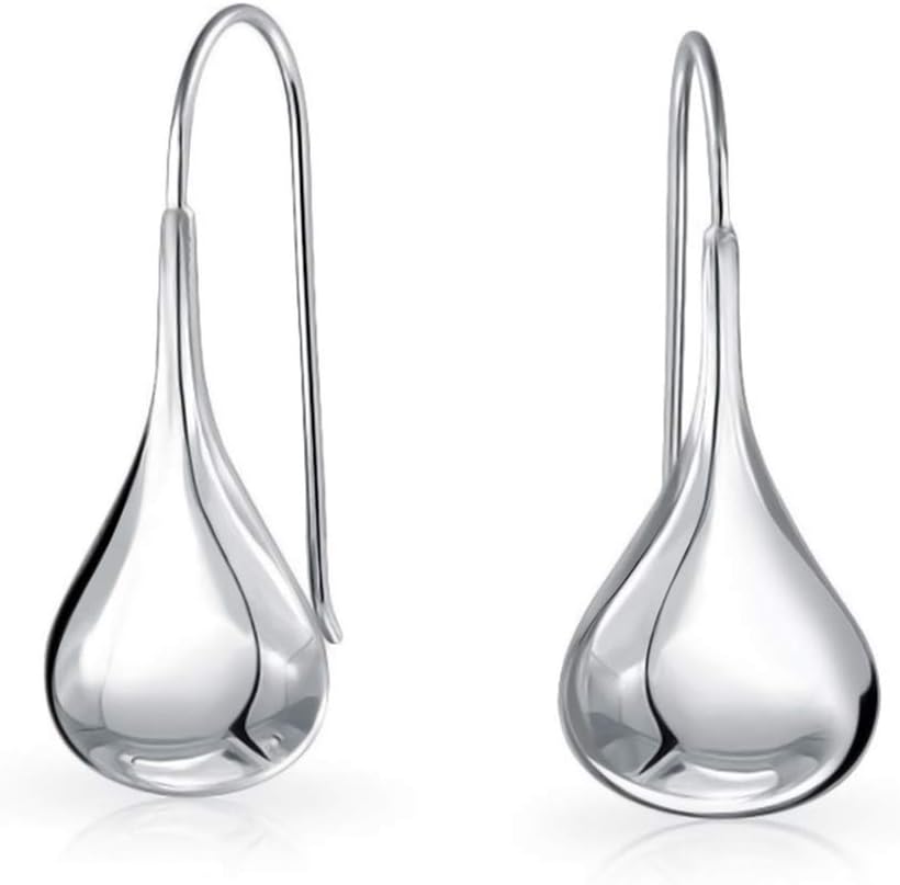 Simple Plain Puffed Teardrop Pear Shaped Rain Drop Earrings For Women Fishhook Threader Polish Sterling Silver