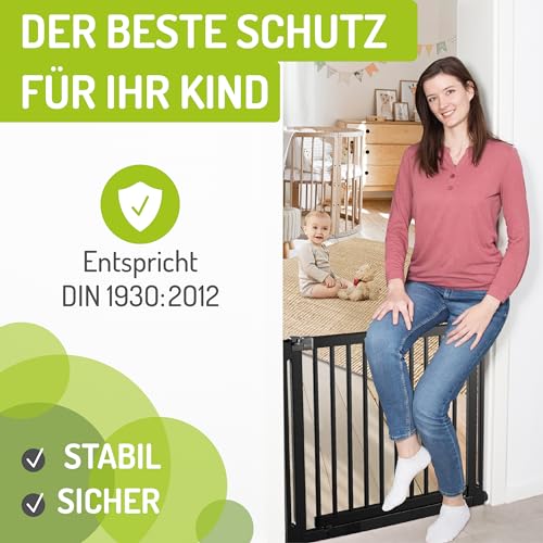 BOMI Hunde Türschutzgitter Miko PEFC geprüftes Buchenholz | Ohne Bohren | Hundetürschutzgitter und Baby Absperrgitter Holz | Schutzgitter Tür zum Klemmen | Haustiergitter | Breite: 113-121 cm