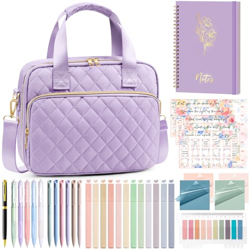 Bible Cover Case for Women Large Bible Bag Bible Study Supplies Accessories Journaling Kit with Highlighters Tabs Quilted Book Carrying Cases with Shoulder Strap Christian Easter Gifts for Women