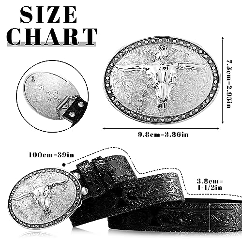 Xuniea Western Belt for Men Longhorn Cowboy Leather Buckle Belt Floral Engraved2