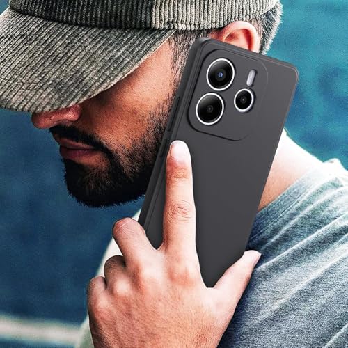 Image of Elzzi Silicon Case Cover Compatible with Mi Redmi Note 14 5G Back Cover with Upgraded Square Edges for Camera Protection Shockproof Flexible Matte Liquid Silicone Mobile Phone Case - Black