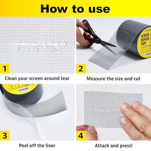 DR.TAPELAB, Grey Window Screen Repair Tape, 4 in X 15 FT, Screen Repair Kit for Windows or Doors, Strong Adhesive Patch Kit Fiberglass Mesh Tape - Thumbnail 7