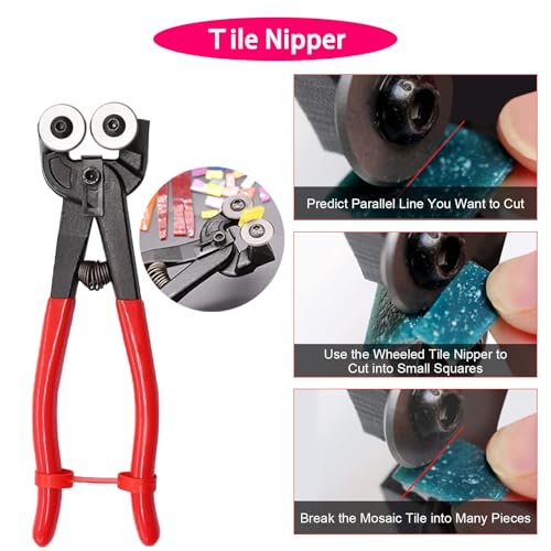 Puwany Glass Cutter Tool Glass Cutting Tool Set Kit with Glass Running Pliers Breaking Pliers Wheeled Tile Nippers, Glass Cutter for Stained Glass Mirror Tile Cut, Zipper Package