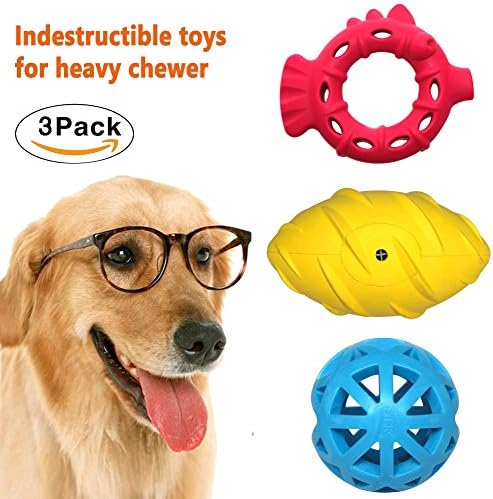 Jomilly Dog Chew Toys Set, Rubber Toy, Biting Chewing Training Ball Fish Puppy Toys