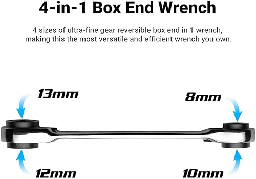 Miniatura 2 de Capri Tools Llave de trinquete reversible 4 en 1 con extremo de caja de 120 dientes, 516, 38, 716, 12 pulgadas, SAE