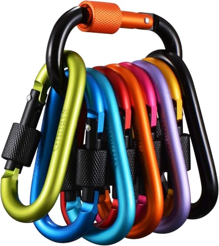 10 Stück Karabiner mit Schraubverschluss, Gimars Schlüsselanhänger Karabinerhaken Aluminium Schraubkarabiner für Camping, Angeln, Wandern oder Reisen (10 Farben)