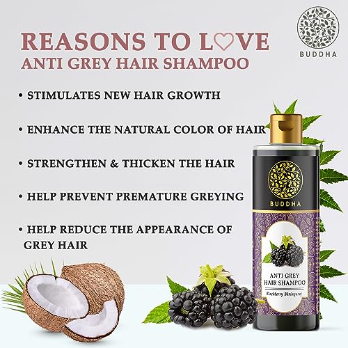 Image of Buddha Natural Grey Hair Shampoo (200 ml) - Helps in Reduce Premature Greying, Strengthens Roots & Restores Natural Shine | For Both Men and Women