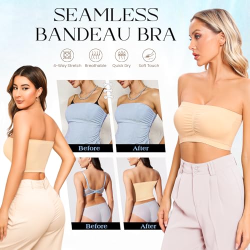 Image of Strapless Bras for Women Bandeau Bra Wireless Seamless Bandeau Top Comfort Padded Tube Top Bra