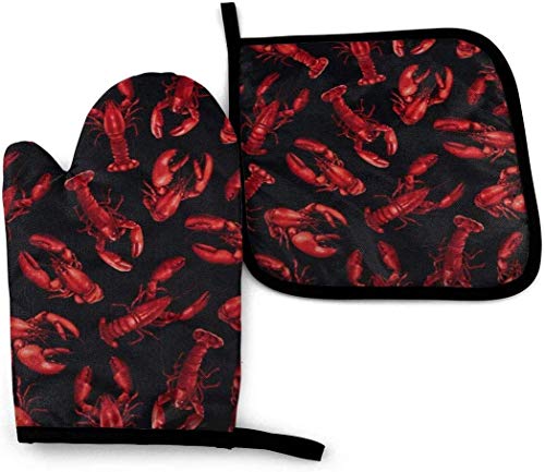 Yyqing Lobster Claws Crustaceans Sea Oven Mitts and Pot Holders Kitchen Set Heat Resistant Oven Gloves Safe Cooking Grilling Baking