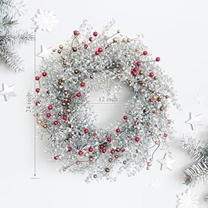 Winter Front Door Wreath 24 Inch Winter Wreaths with Metallic Silver Boxwood, Red Golden White Berry Winter Door Wreath or Festival Celebration Front Door Wall Window Hanging Winter Front Door Wreath 24 Inch Winter Wreaths with Metallic Silver Boxwood Red Golden White Berry Winter Door Wreath or Festival Celebration Front Door Wall Window Hanging
