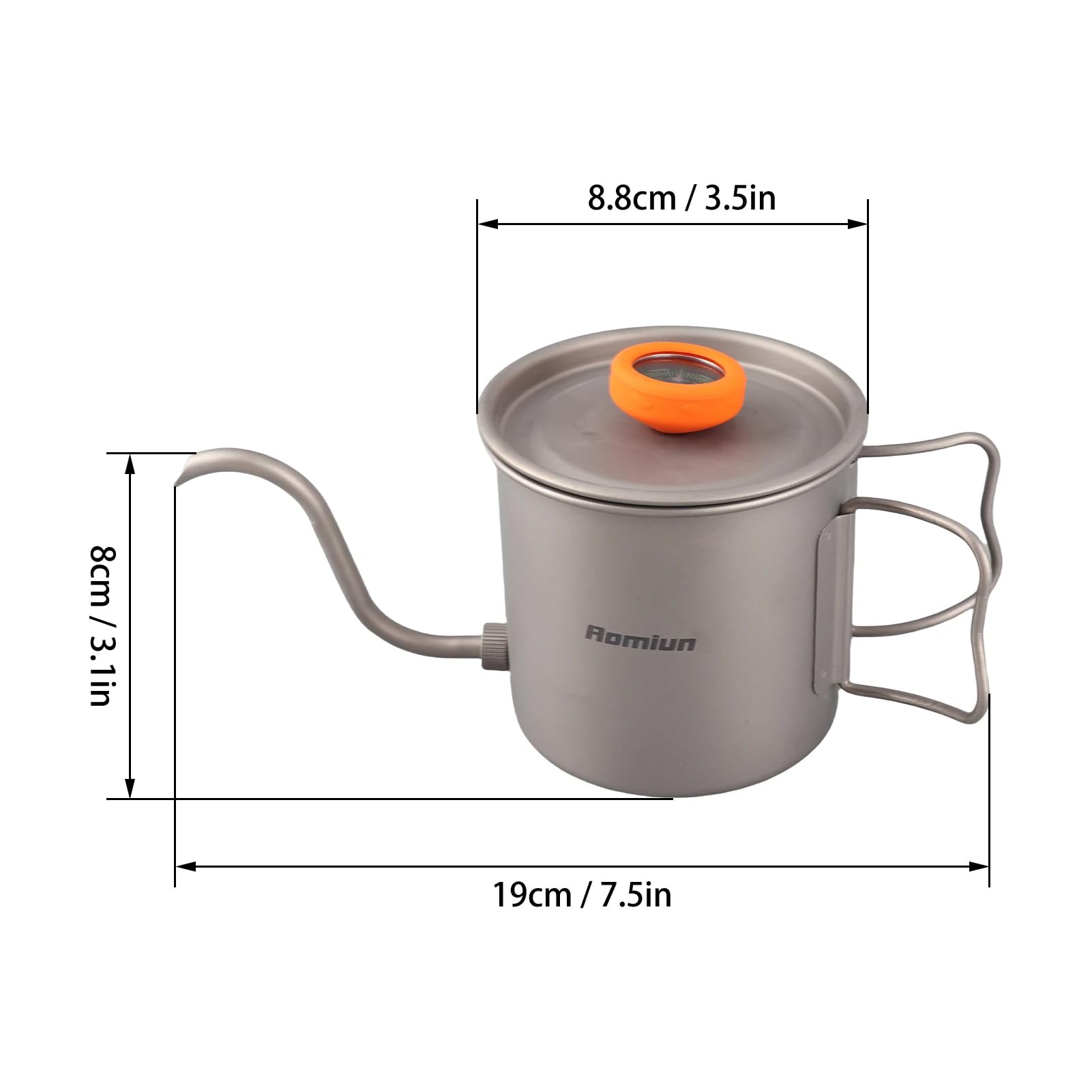 Handbrüh Kaffeekessel, Ti Pour Over Kaffeekessel,Schwanenhals Teekessel mit Thermometer und klappbarem Griff für Camping Wandern Kochen Picknick Outdoor 400ML