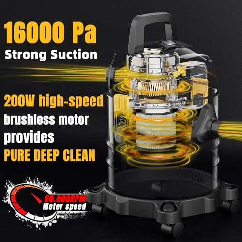 Image of 4 Gallon Cordless Shop Vac Compatible with 20V Battery, Cordless Shop Vacuum Wet and Dry with 16 Kpa Strong Suction & Blower, Battery Powered Shop Vac for Car, Home and Garage (with Bat)