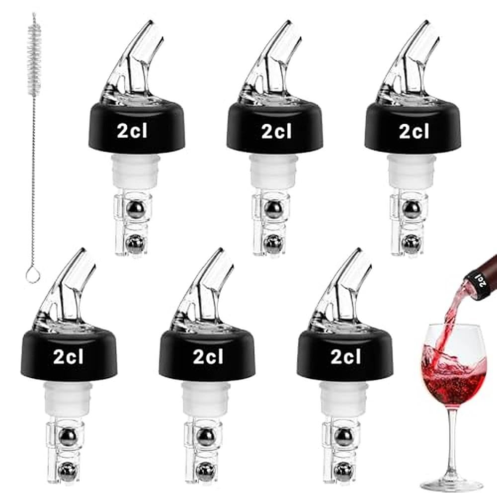 6 sztuk Dozownik do butelek o pojemności 20 ml, nalewak do napojów spirytusowych ze szczotką, barowy dozownik porcjujący do napojów spirytusowych, do czerwonego wina, whisky, koktajli