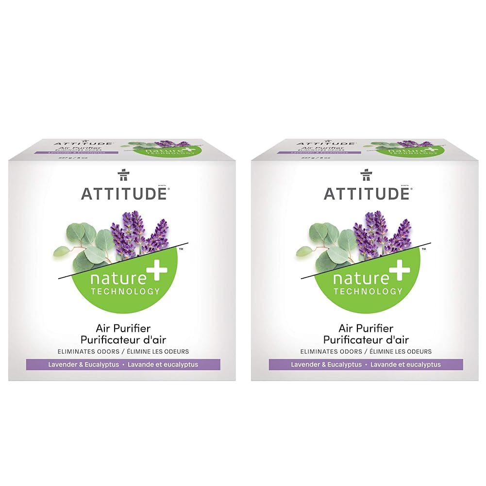 ATTITUDEAir Purifier with Activated Carbon, Plant and Mineral-Based Ingredients, Vegan Household Products, Eucalyptus and Lavender, 227 grams (Pack of 2)