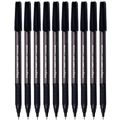 DIGNO TB-ST - Esferogramas, cor preta, ponta média (1,0 mm), embalagem de 10 unidades, aderência triangular, canetas biro lisas, diárias, pacote de negócios para o escritório escolar