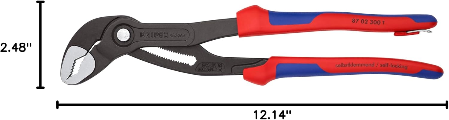 KNIPEX - 87 02 300 T BKA Tools - Cobra Water Pump Pliers, Multi-Component, Tethered Attachment (8702300TBKA)