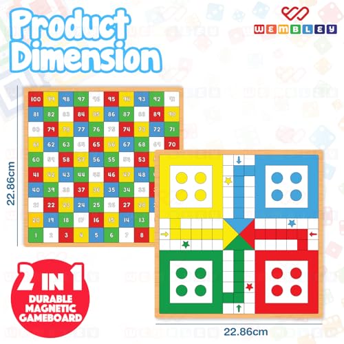 Image of Wembley 2-in-1 Magnetic Ludo Board Game | Travel Friendly Toy with Removable Snake and Ladder | Repositionable Snakes & Ladders Toys for 3+ Year Old Kids