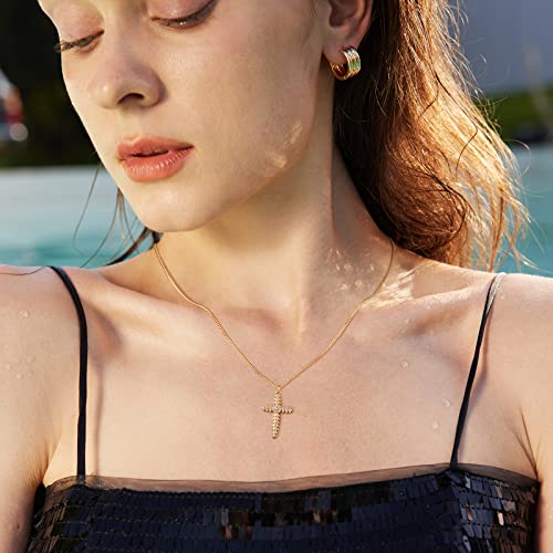 Dremmy Studios Dainty Gold Cz Thread Cross Necklace 18K Gold Filled Simple Pray For Peace Cross Pendant Necklace For Women Minimalist Personalized Gift For Her #TOP1