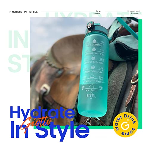 Giotto 32Oz Large Leakproof Bpa Free Drinking Water Bottle With Time Marker & Straw To Ensure You Drink Enough Water Throughout The Day For Fitness And Outdoor Enthusiasts-Mint Green #TOP5
