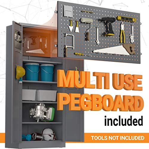 Metaltiger Metal Storage Cabinet - Multifunctional Garage Storage Cabinet With Doors, Adjustable Shelf Height And Leg Levelers, Includes Pegboard And Accessories, 900 Lbs Full Capacity (Light Gray) #TOP2
