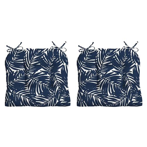 Image of Arden earthFIBER Outdoor Plush Wicker Chair Cushion, 2 Pack, 20 x 18, Rain-Proof, Fade Resistant, Tufted Cushion for Wicker, Adirondack, and Rocking Chairs Navy Blue King Palm