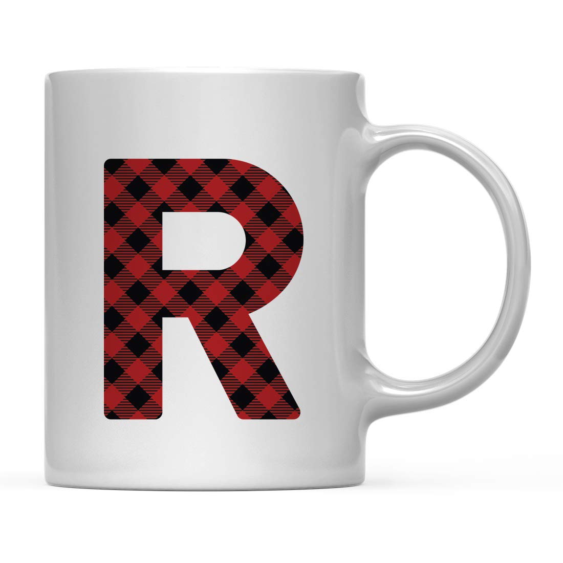 Taza De Cerámica Monograma a cuadros rojos de leñador búfalo Taza De Café