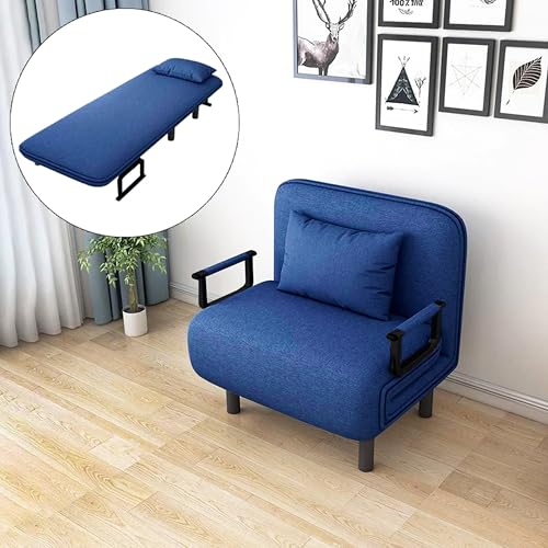 HOCC Convertible Sleeper Chair Bed 5-in-1 Folding Sofa Bed with 6-Position Adjustable Backrest Armrests and Pillow Removable Lounge Sofa Lounger Suitable for Indoor and Outdoor use (Dark Blue)