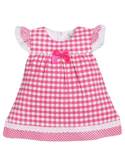 Image of Baby GO Cotton Baby Girls Frock Dress with Bow | Full Sleeve Casual Dress | Checked Winter Wear Princess Skirt Outfit for New Born Baby Girls