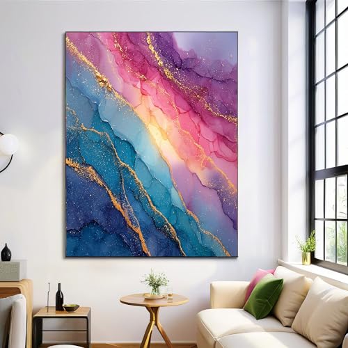 Imagen mural imprimir con efecto de mármol dorado y delicada acuarela craquelada abstracta 1
